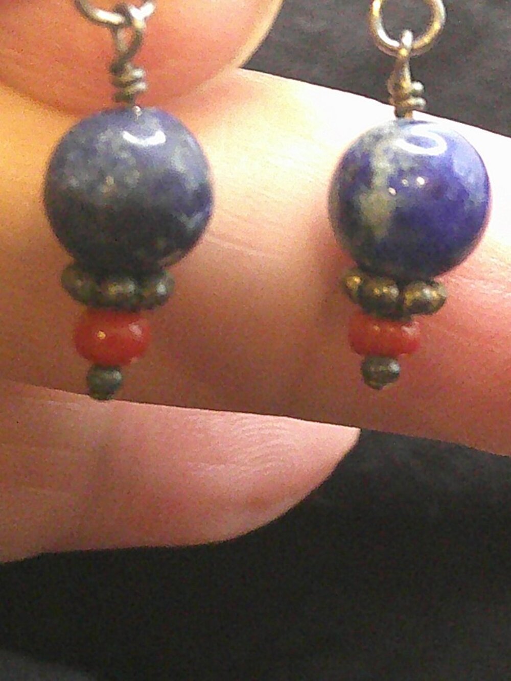 Lapis, Coral, Sterling Silver Drop Earring